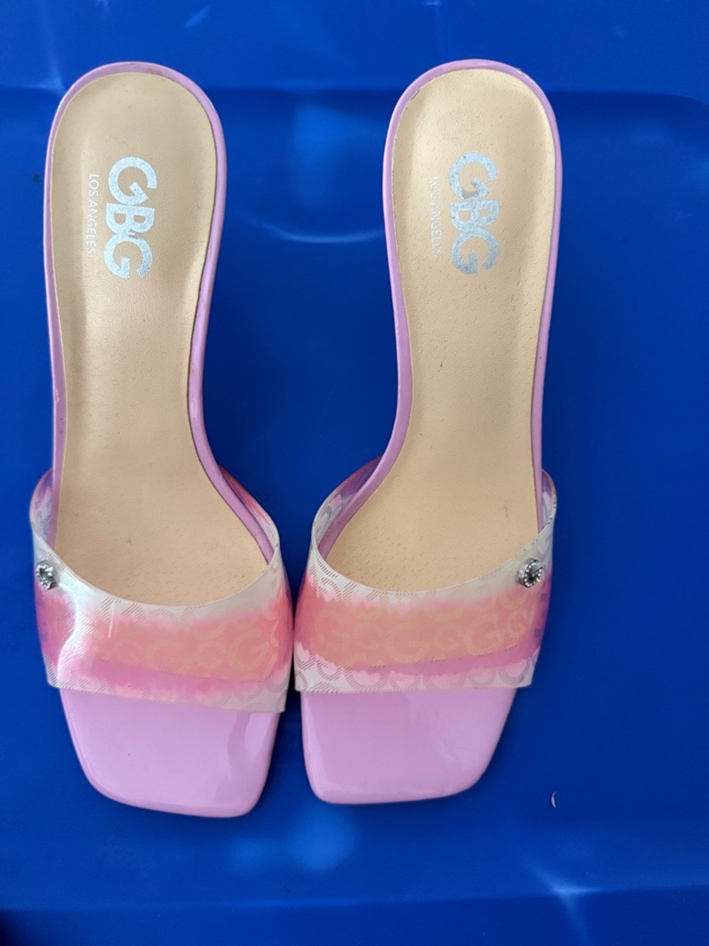 GBG Los Angeles Pink Ombre Clear-Band Slide Mules